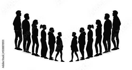 Group of people standing silhouette vector illustration. people vector illustration on a white background and show the diversity and unity of the group.