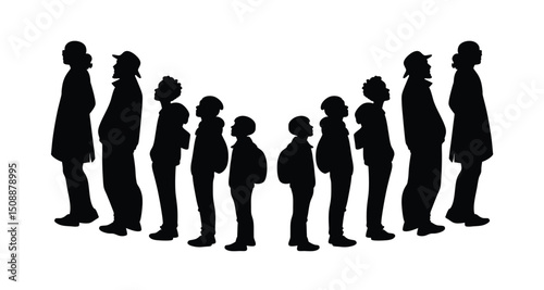 Group of people standing silhouette vector illustration. people vector illustration on a white background and show the diversity and unity of the group.