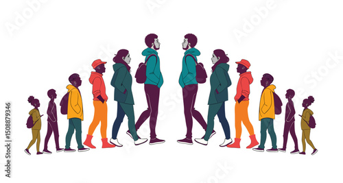 Group of people standing silhouette vector illustration. people vector illustration on a white background and show the diversity and unity of the group.