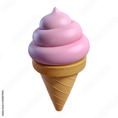 3D Pink Soft Serve Ice Cream Cone  Cute cartoon frozen dessert icon for summer, tasty fast food icon for kids menu and sweet treat design and food branding  PNG