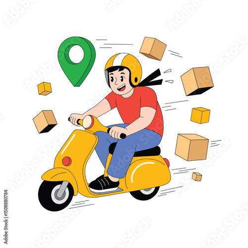 Fast Delivery Service Scooter Rider with Packages
