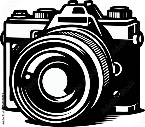 Vintage Camera Vector Illustration in Black and White