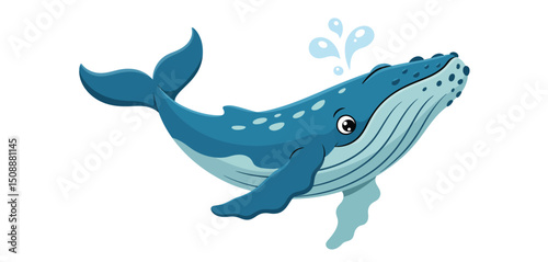 Adorable Cartoon Humpback Whale Spouting Water