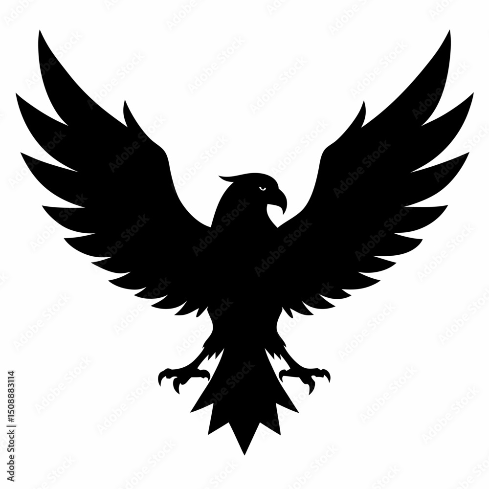 Obraz premium Striking Eagle Silhouette Design with Open Beak and Spread Wings for Logos Banners and Graphic Design Projects Ideal for Patriotic Themes