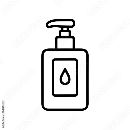Moisturizing body lotion bottle with pump dispenser in line art style  