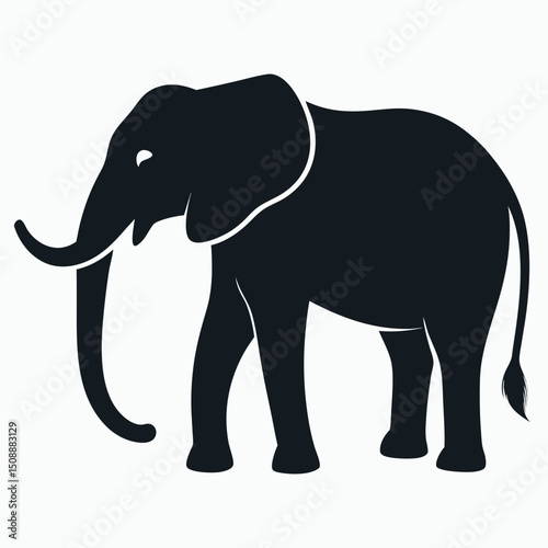 Elegant Elephant Silhouette Vector Illustration with Raised Trunk and Flared Ears for Graphic Design Projects and Creative Use