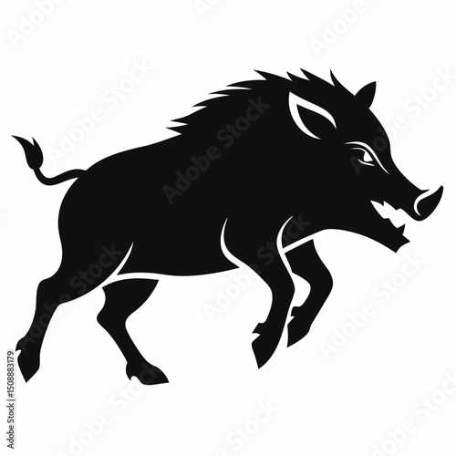 Dynamic Wild Boar Silhouette Vector Illustration Mid Charge Design with Prominent Tusks for Graphic Design Projects and Creative Applications