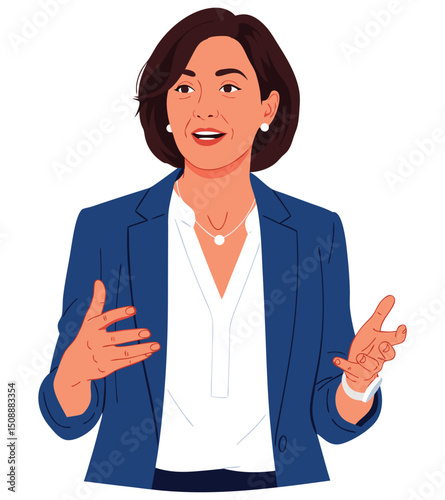 Confident Woman Engaging Audience During Public Speaking Presentation with Effective Communication Skills