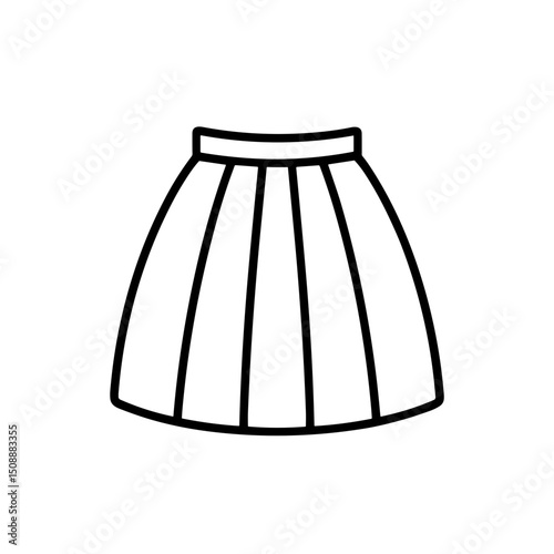 Flowy summer skirt icon in minimalist black line art style, concept of preparing summer wardrobe  