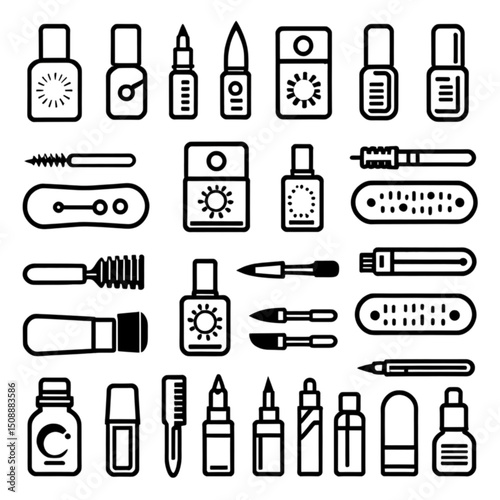 メイク道具とネイル用品アイコン｜Makeup Tools and Nail Items Icon Set