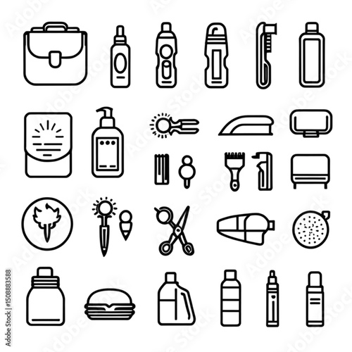 メイク道具とネイル用品アイコン｜Makeup Tools and Nail Items Icon Set
