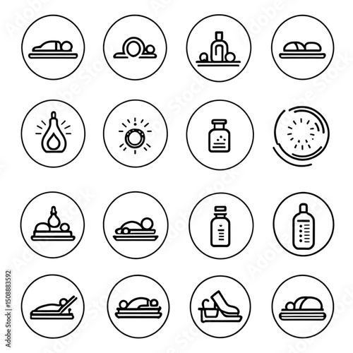 マッサージとスパ用品アイコンセット｜Massage and Spa Items Icon Set