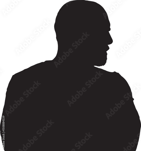 vector; silhouette front view of adult man arms crossed looking away