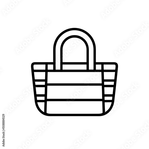Woven beach bag with handle in minimalist line art design  