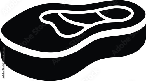 Simple black steak block shows a delicious juicy cut with white outline