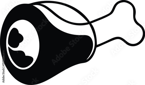 Black outline represents a simple yet striking silhouette of a cooked and delicious chicken leg