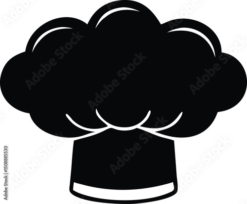 Chef's toque in solid black features a tall rounded crown, isolated on a white background
