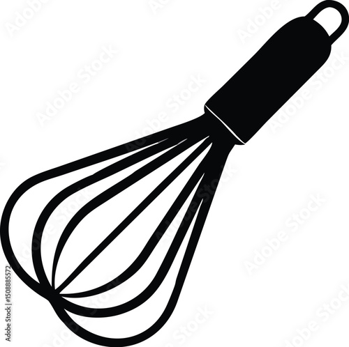 Black whisk isolated shows simple monochrome kitchen tool against a transparent background