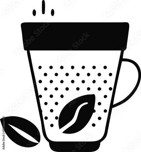 Coffee bean icon in glass cup shows aroma and coffee bean element on transparent background