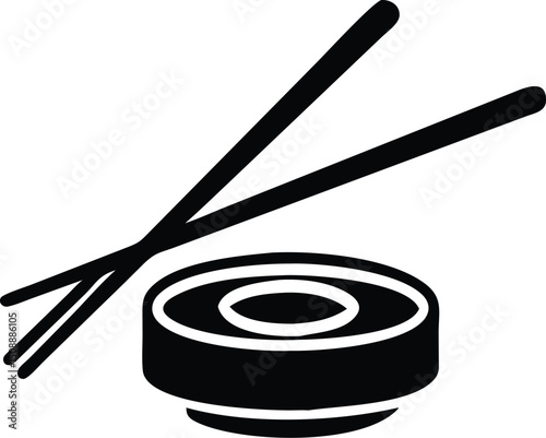 Sliced sushi roll with chopsticks presents minimalist Japanese cuisine on a transparent background