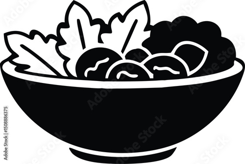 Black bowl filled with fresh vegetables, offering a nutritious, vegan, and delightful meal is presented transparently