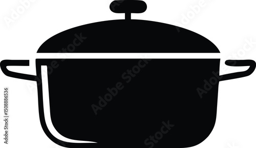 Pot icon showcases a sleek black silhouette with a closed lid on a transparent background