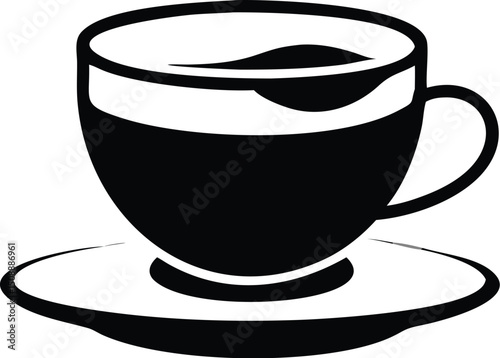 Black coffee filled in a cup that is on a plate with transparent background