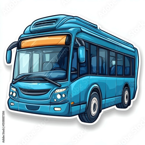 Bright blue city bus designed for urban transit, illustrating modern transportation in a colorful, cartoonish style