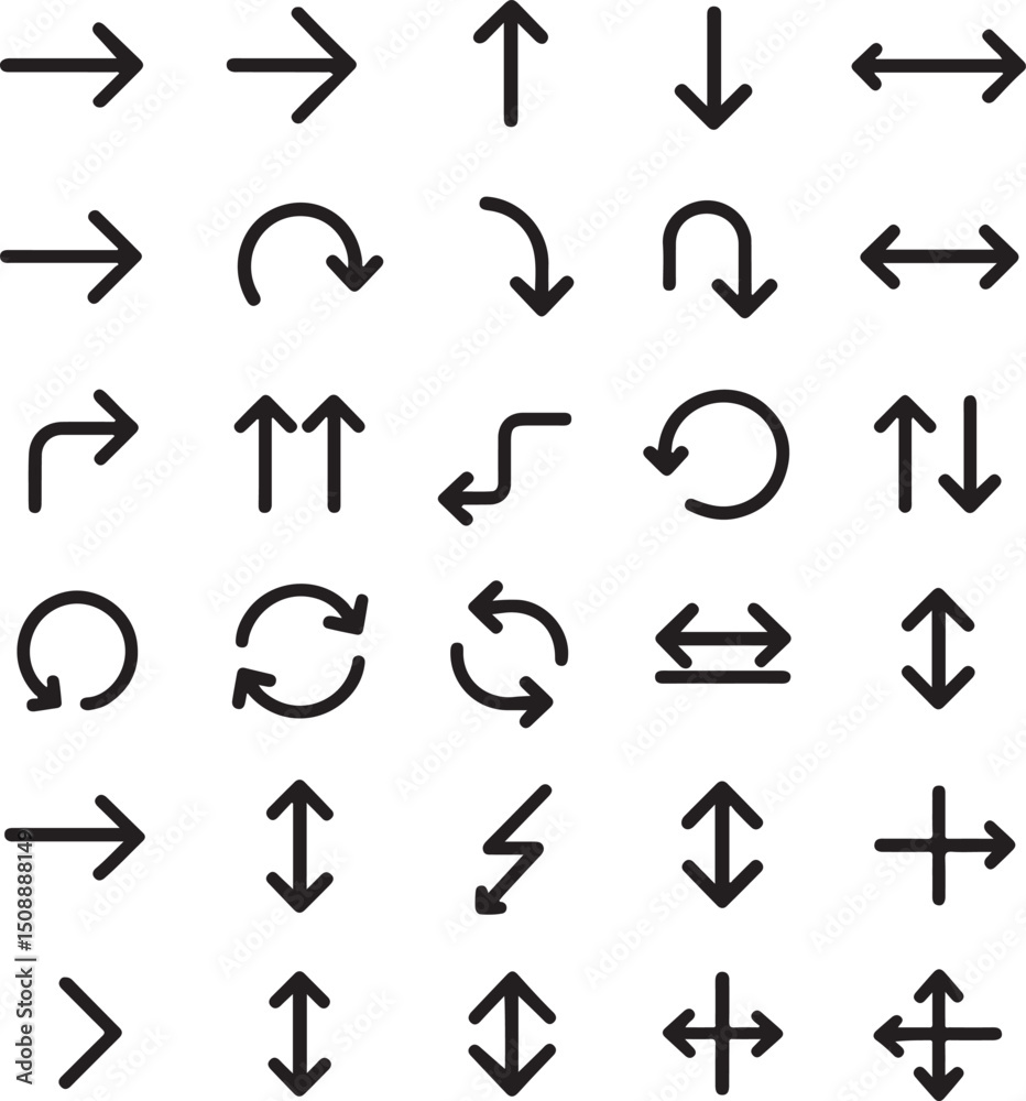 Set of Directional Arrow Icons – Curved, Straight, Rotating and Multi-Directional Vector Symbols Set of Directional Arrow Icons – Curved, Straight, Rotating and Multi-Directional Vector Symbols