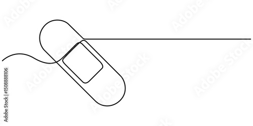 One continuous line drawing of bandage . Single line of bandage vector illustration, Outline drawing of a plaster, medical icon, Medical plaster, Corn Plaster, elastic medical plaster or adhesive. 
