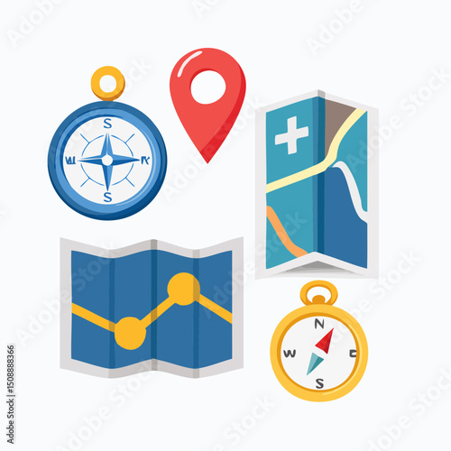 Stylized World Map Vector with Travel and Tourism Icons in Flat Style