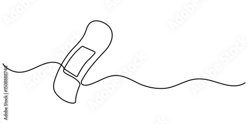One continuous line drawing of bandage . Single line of bandage vector illustration, Outline drawing of a plaster, medical icon, Medical plaster, Corn Plaster, elastic medical plaster or adhesive. 