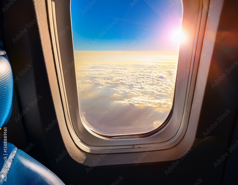 Fototapeta premium bright sky through airplane window view from seat