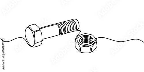 Stainless Steel Nut Bolt continuous one line drawing, Screw, bolt and nut, dowel, pin, pintle one line art. Continuous line drawing of repair, professional, hand, people, concept, support. 