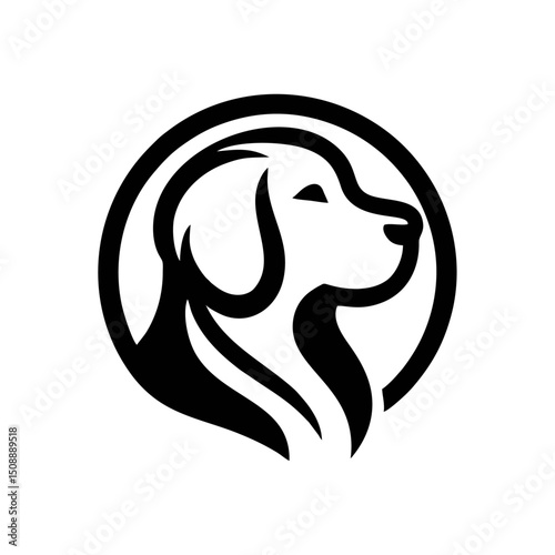 Dog Golden retriever logo icon design vector illustration black white