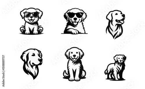 Dog Golden retriever logo icon design vector illustration black white