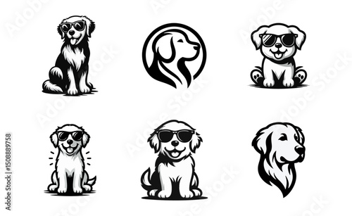Dog Golden retriever logo icon design vector illustration black white