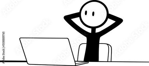 Relaxed Stick Figure at Work A Simple Illustration of Workplace Calm and Productivity