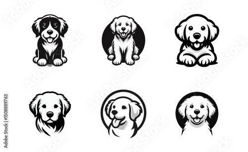 Dog Golden retriever logo icon design vector illustration black white