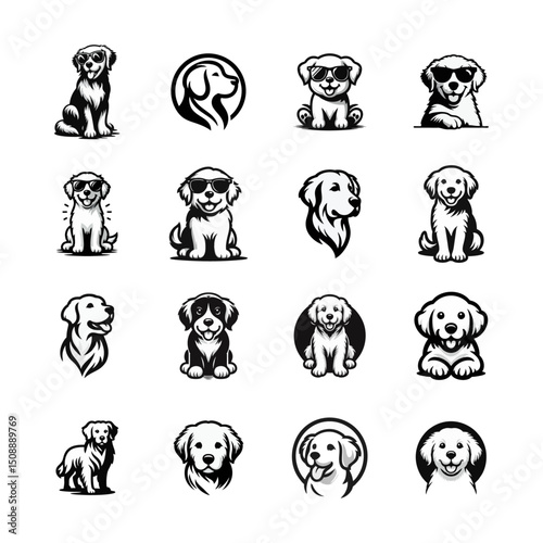 Dog Golden retriever logo icon design vector illustration black white
