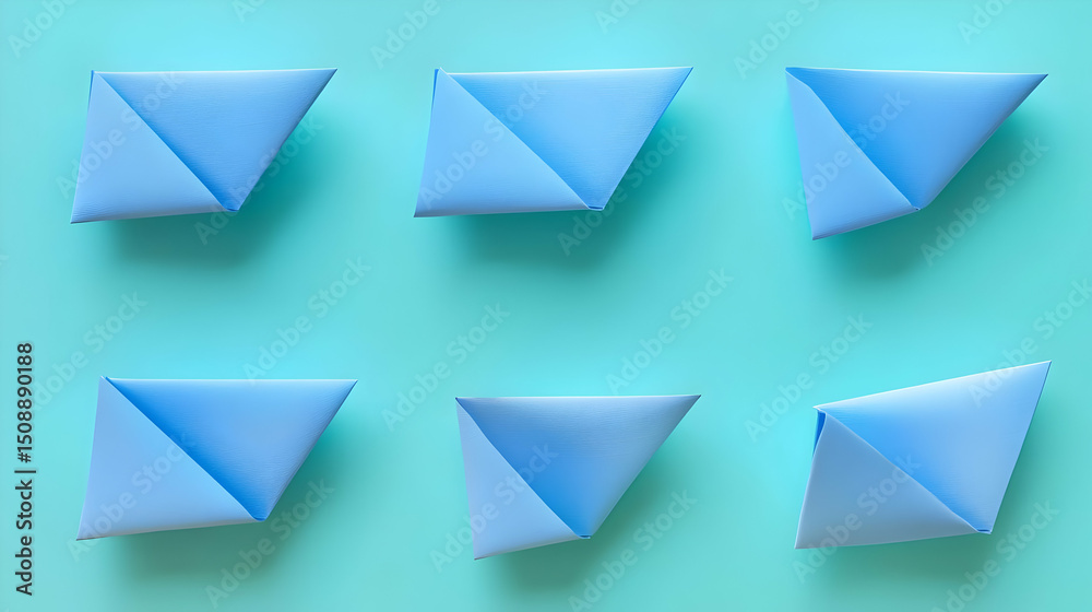 Geometric Paper Boats Pattern On Light Blue Background Geometric Paper Boats Pattern On Light Blue Background