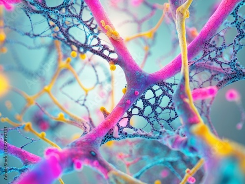 Microscopic View of Cells and Neural Networks, Abstract Science Visualization.
