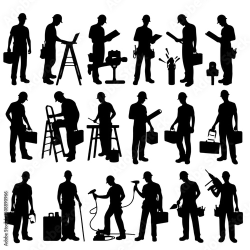 Men Construction Workers Silhouette Set for Craftsmanship Design