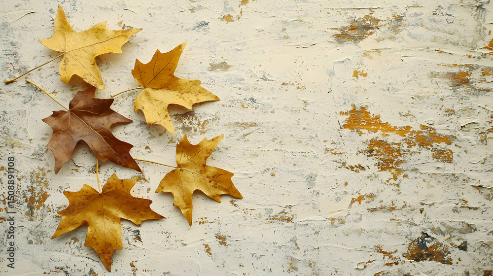 Fototapeta premium Autumn Maple Leaves On Light Beige Wooden Background