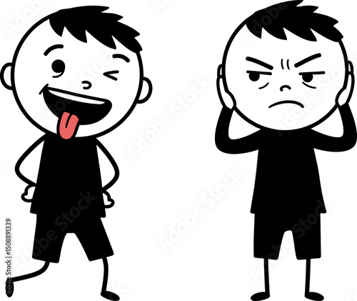 Opposite Emotions Playful Joy vs. Annoyed Frustration - Cartoon Illustration