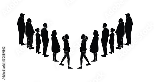 Group of people standing silhouette vector illustration. people vector illustration on a white background and show the diversity and unity of the group.