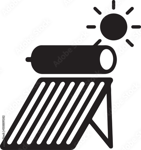 Silhouette vector of a solar water heater, perfect for themes related to renewable energy, eco-friendly heating, and sustainable living.