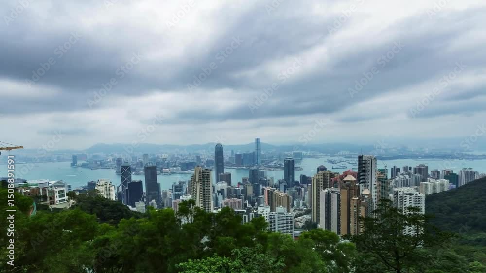 Panoramic View of Hong Kong Skyline from Hilltop Panoramic View of Hong Kong Skyline from Hilltop