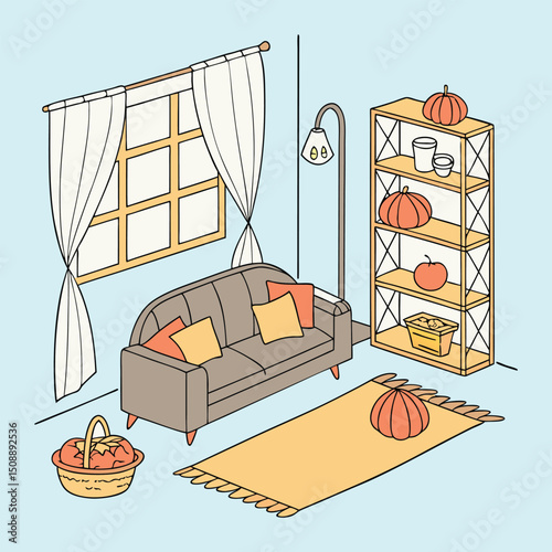 Vector illustration of a cartoon bedroom interior with furniture, window, and bed design, perfect for a child's room or apartment