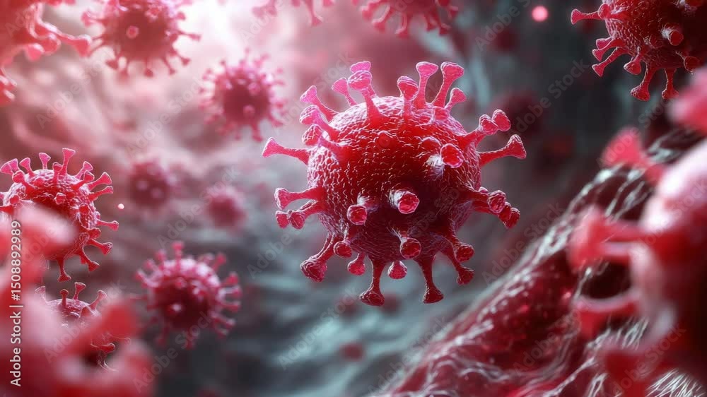 virus in blood, scientific macro video, coronavirus, covid, smallpox, pox, bacteria, microorganism under microscope, biology, chemistry, anatomy, plasma, cell, disease, infection, contamination, ill